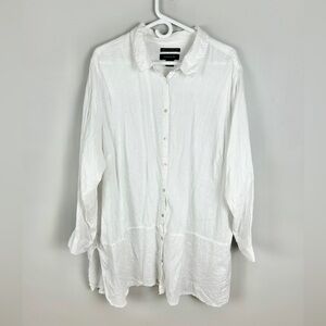 TAHARI 100% Linen Tunic Blouse Size 3X White Lagenlook Relaxed Beach Layering